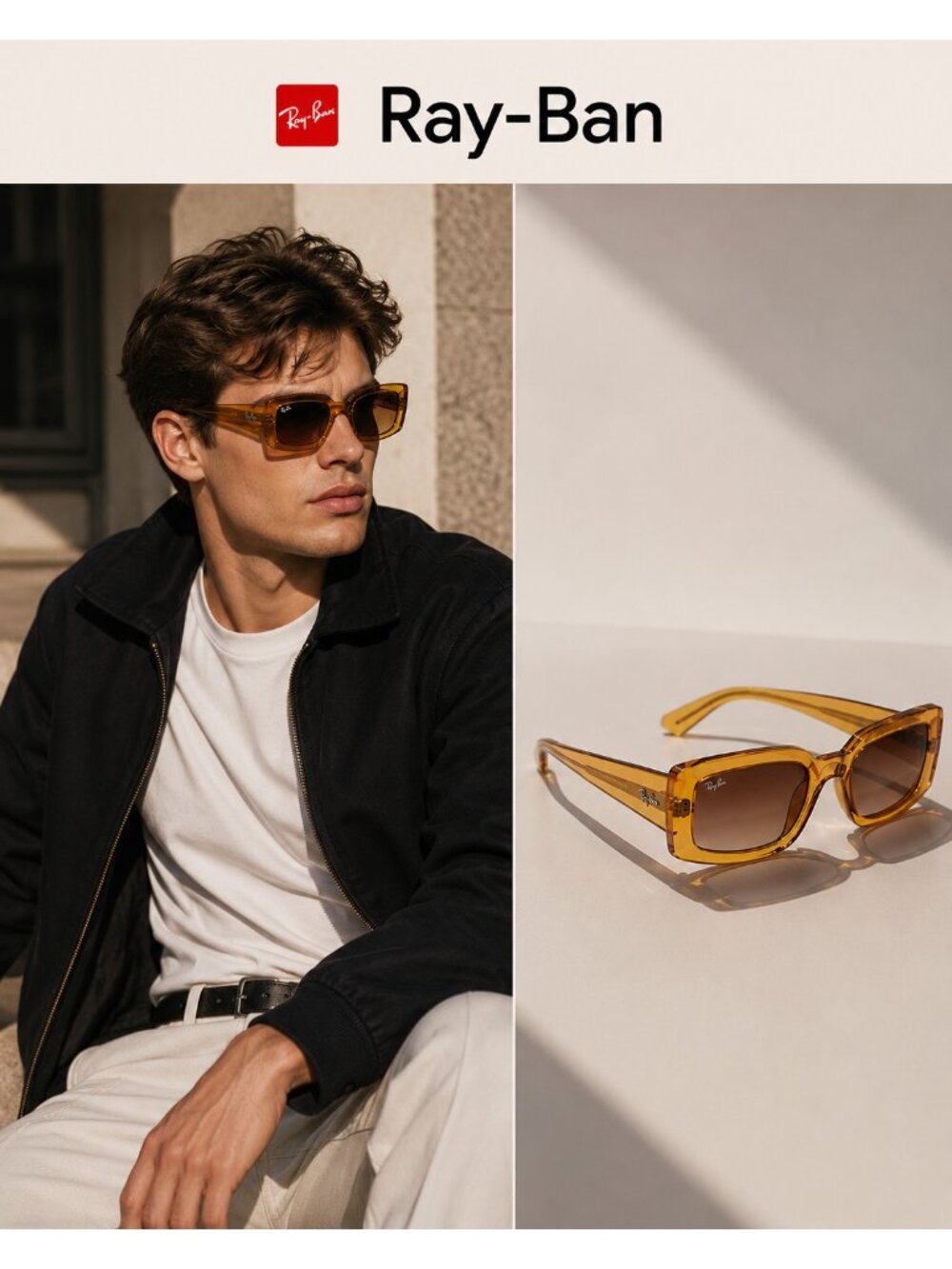 Ray-Ban Kiliane RB4395 Bio-Based Amber Brown Rectangle Sunglasses 54-21-140